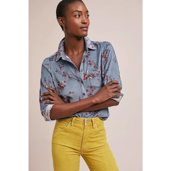 Anthropologie Building 18 Corduroy Floral Button Down Shirt Women's Size 6 Top - Picture 10 of 10